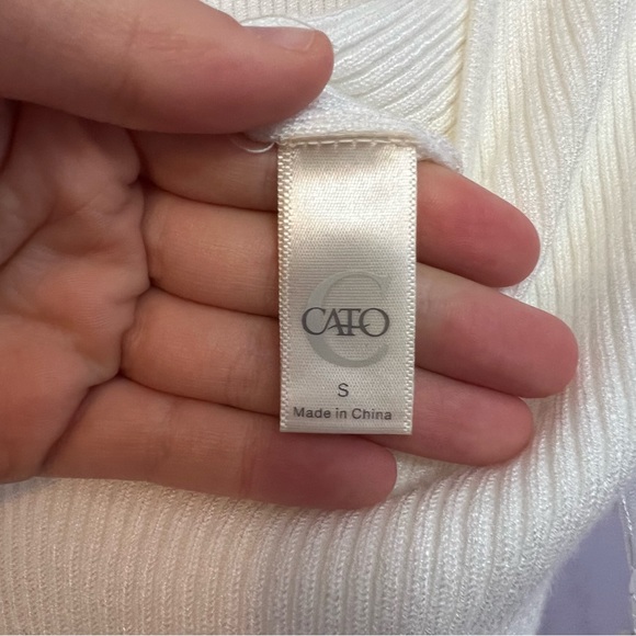 Cato Small White Knitted Dress with Long Mesh Sleeves and Dangly Sequins - Picture 8 of 9